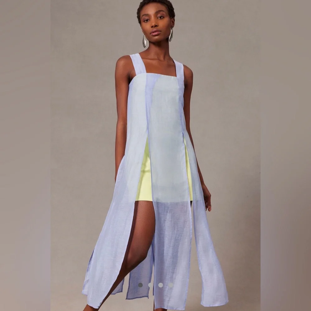 NWT By Anthropologie Lavender and Lime Square-Neck Slit Dress Sizes 6 & 8 - Picture 1 of 8